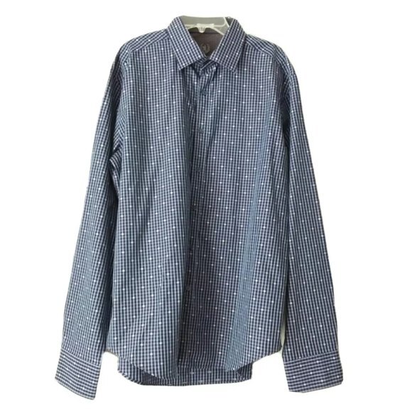Bugatchi | Blue Plaid Button Up Shirt Sz L - Picture 1 of 8